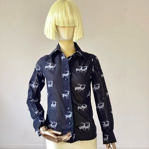 Christian Dior Black Reindeer Print Long Sleeve Button Down Shirt XS